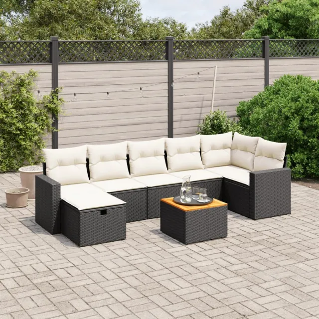 vidaXL 8-delige Loungeset met kussens poly rattan zwart, foto 2
