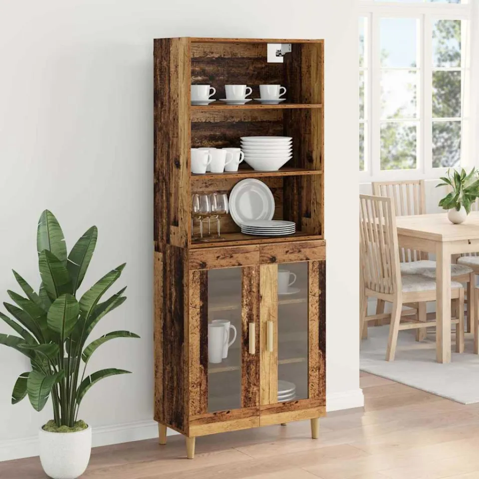 vidaXL Hoge kast Oud Hout 69,5 x 32,5 x 180 cm Bewerkt hout bruin, foto 4