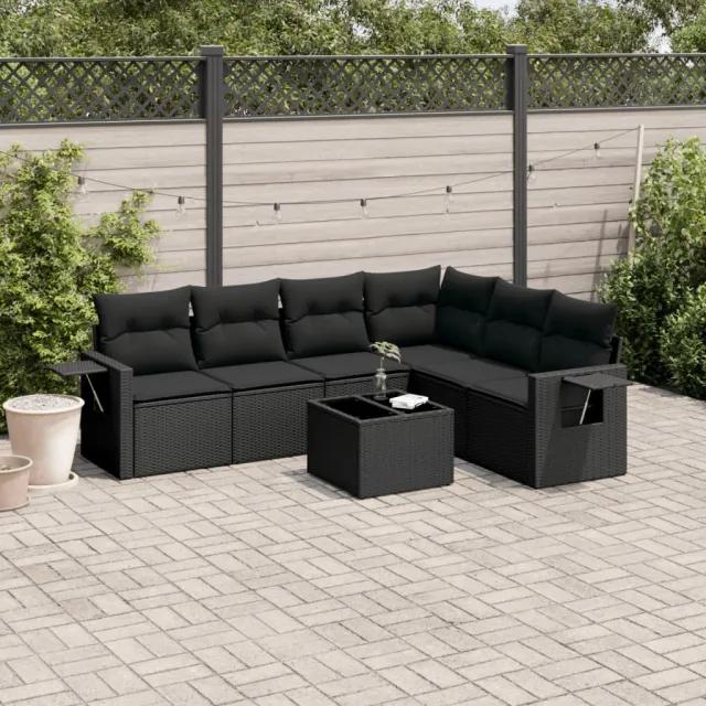 vidaXL 7-delige Loungeset met kussens poly rattan zwart, foto 2
