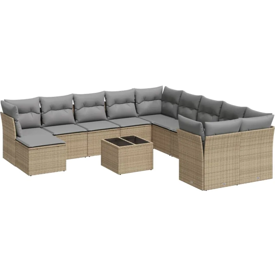 vidaXL 12-delige Loungeset met kussens poly rattan beige