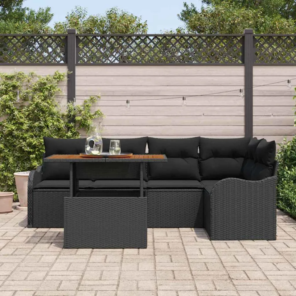 vidaXL Tuin Sofa Set 6 st Zwart Poly riet, foto 3