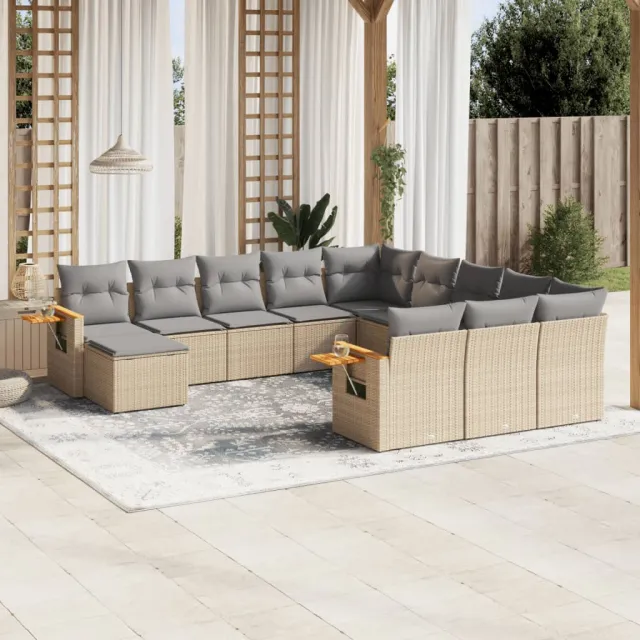 vidaXL 11-delige Tuinset met kussens poly rattan beige, foto 2