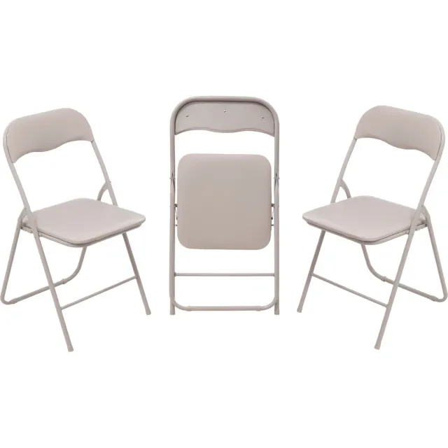 5Five® 5Five Klapstoel met pvc zitting - 3x - beige - 44 x 48 x 79 cm - metaal - Bijzet stoelen - Inklapbaar