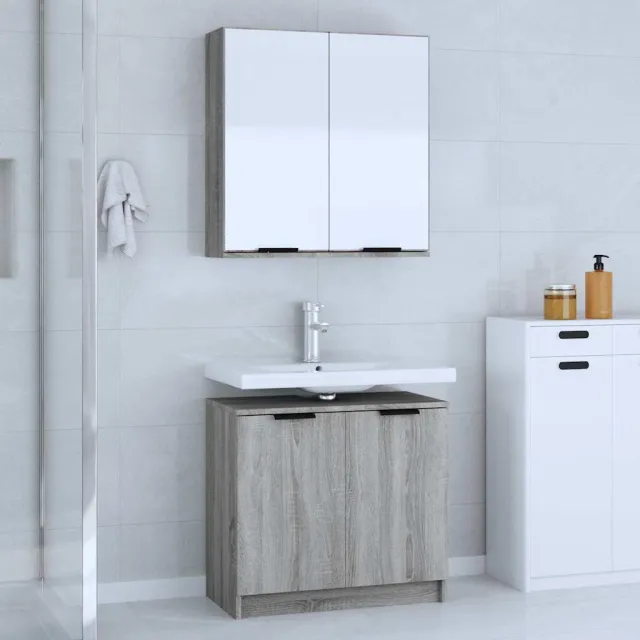 vidaXL 2-delige Badkamermeubelset bewerkt hout grijs sonoma eikenkleur, foto 2