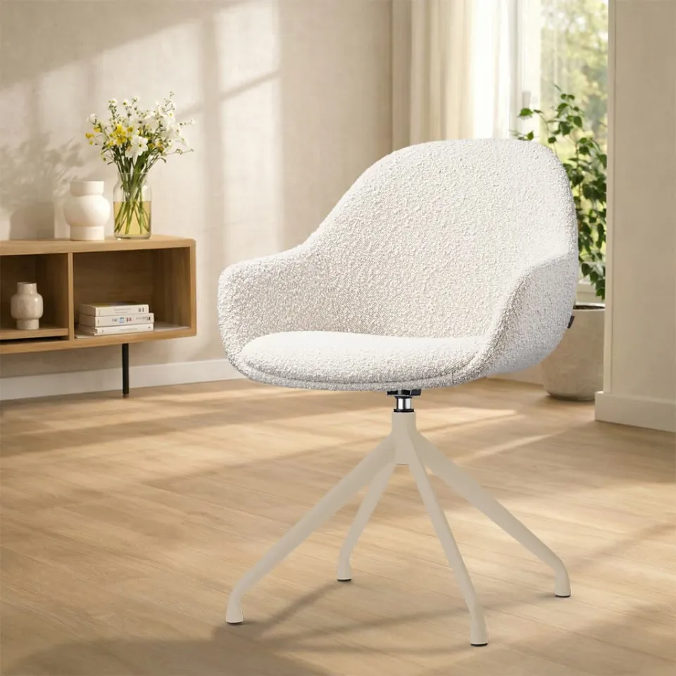 Nolon Nola-Mae draaibare eetkamerstoel bouclé beige - beige onderstel, foto 3