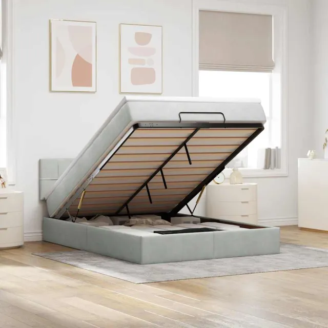 vidaXL Ottoman bed met matras 140x190cm fluweel lichtgrijs grijs