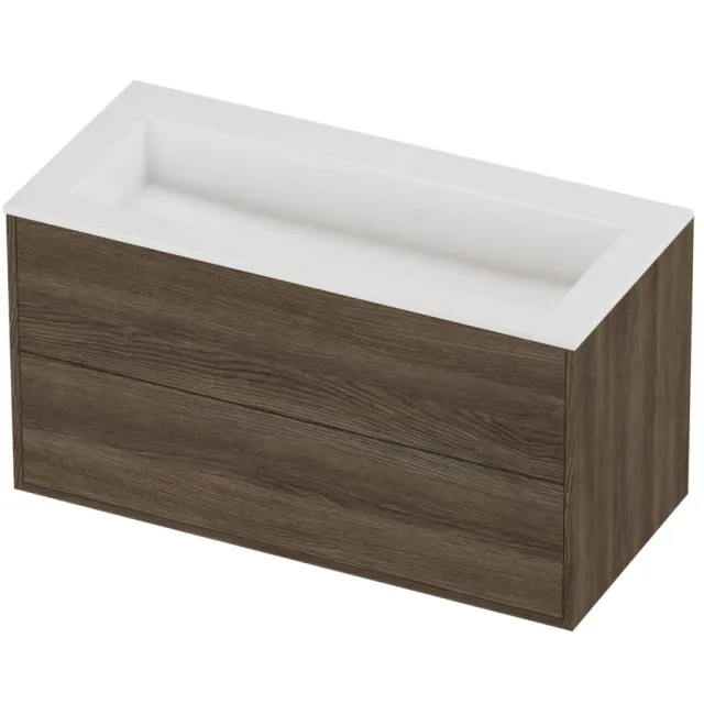 Proline Aristo Badmeubelset Polystone Elegant 2 Laden 100x46x54 cm Glans Wit Vital Oak Eiken