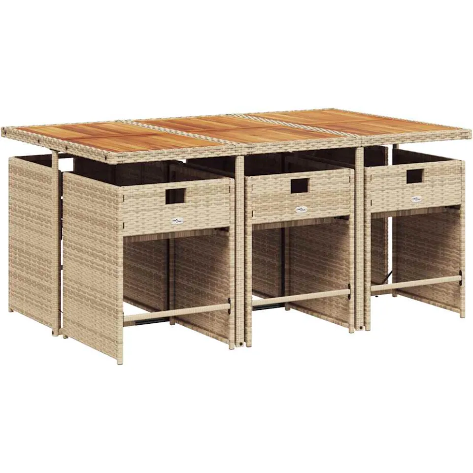 vidaXL 7-delige Tuinset met kussens poly rattan beige
