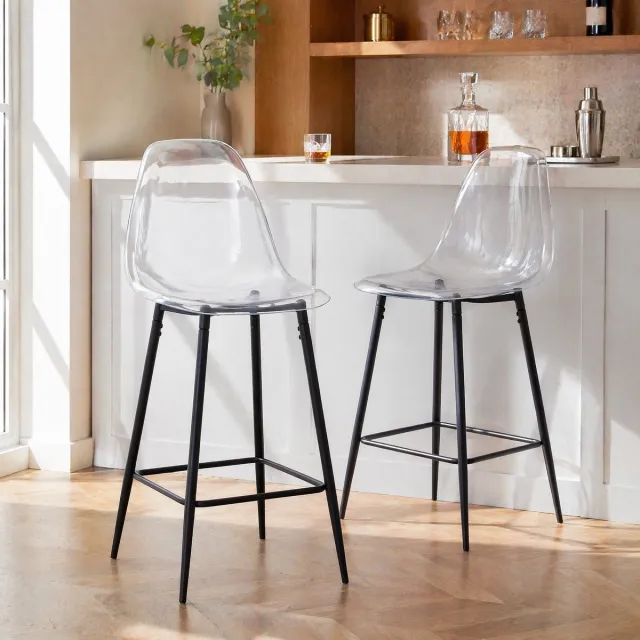 COVREO Barkruk set van 2, 101,6 x 43 cm, transparant zwart, kunststof, met rugleuning