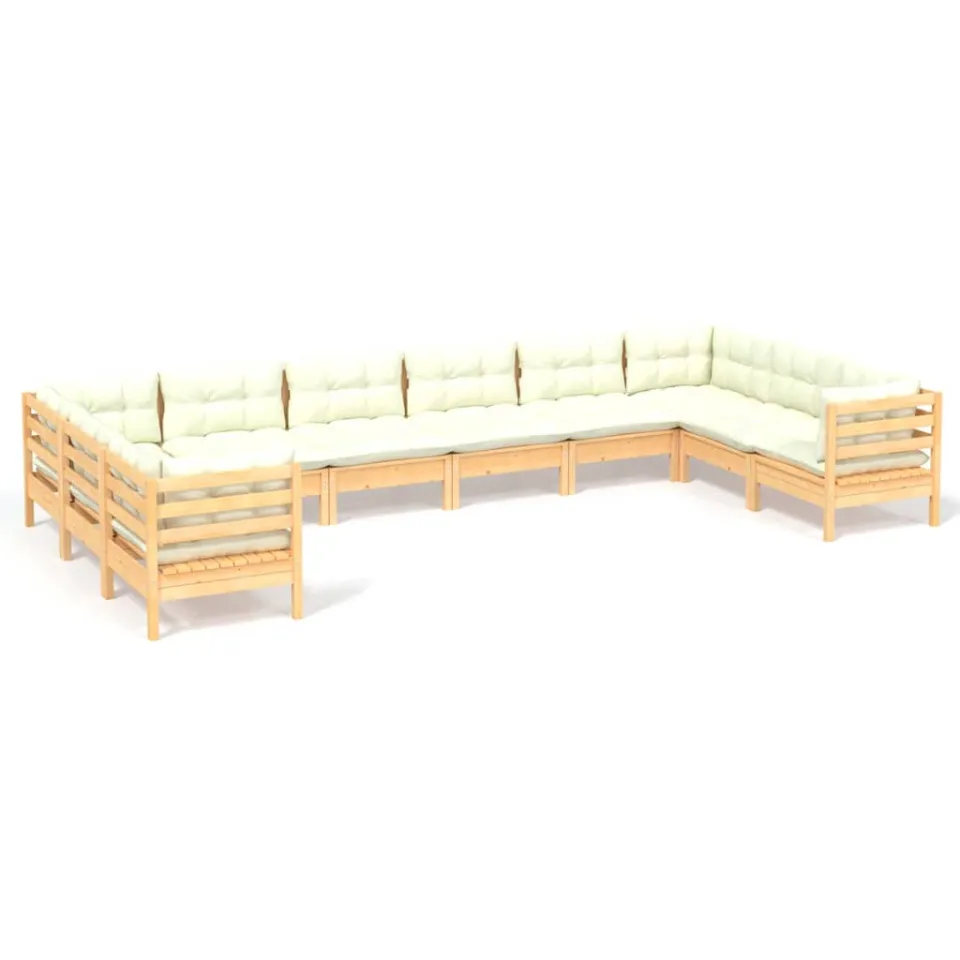 vidaXL 10-delige Loungeset met crèmekleurige kussens grenenhout, foto 4