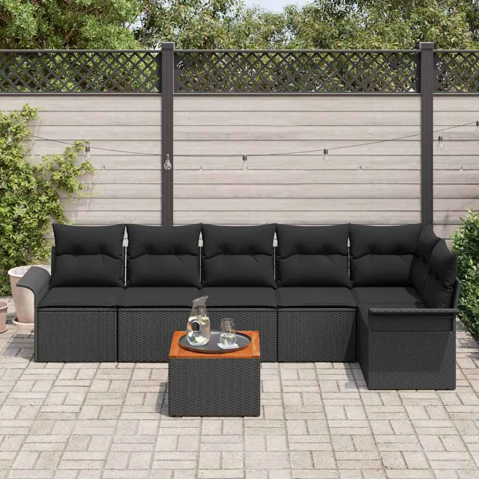 vidaXL Tuinbankenset 7 st Zwart poly rattan