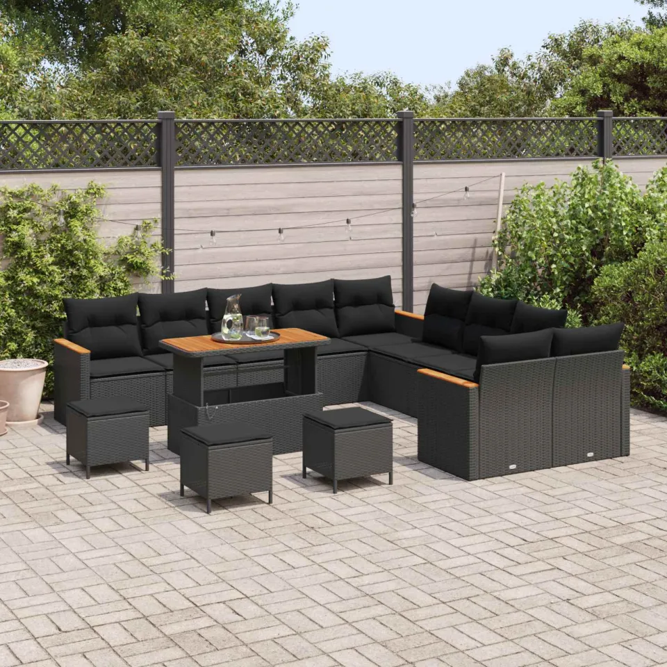 vidaXL Tuinbankenset 14 st Zwart poly rattan, foto 3