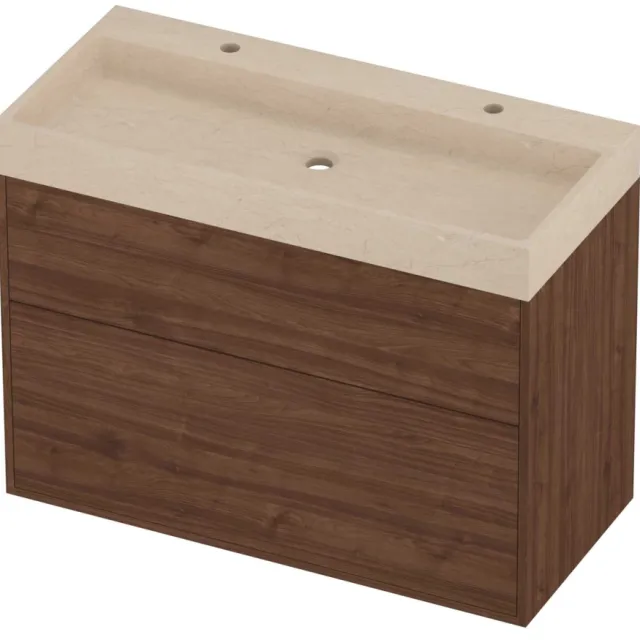 Proline Evoli Badmeubelset Hardsteen Loft 2 Gaten 100x46x75 cm Sand Stone Indian Walnut Houtlook