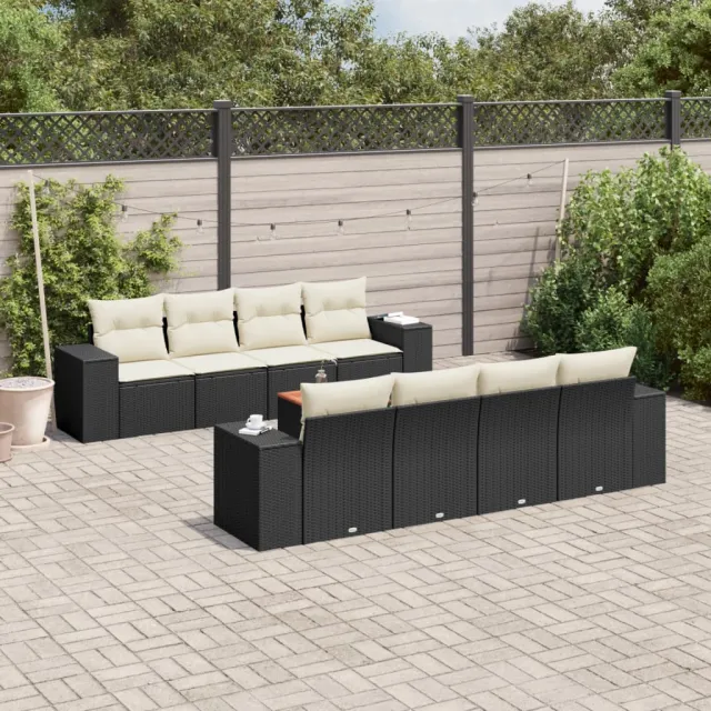 vidaXL 9-delige Loungeset met kussens poly rattan zwart, foto 2