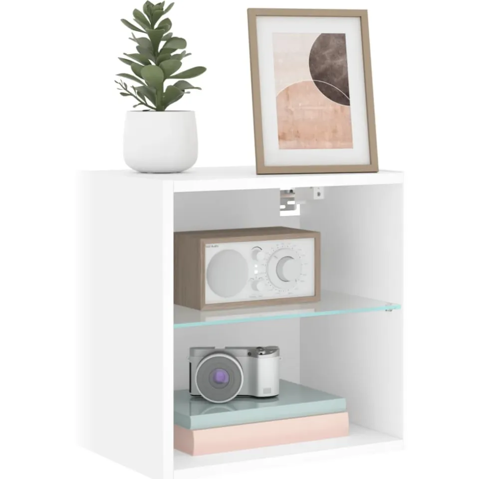 vidaXL LED Wand Bedside Kast 2 st White Standard, foto 3