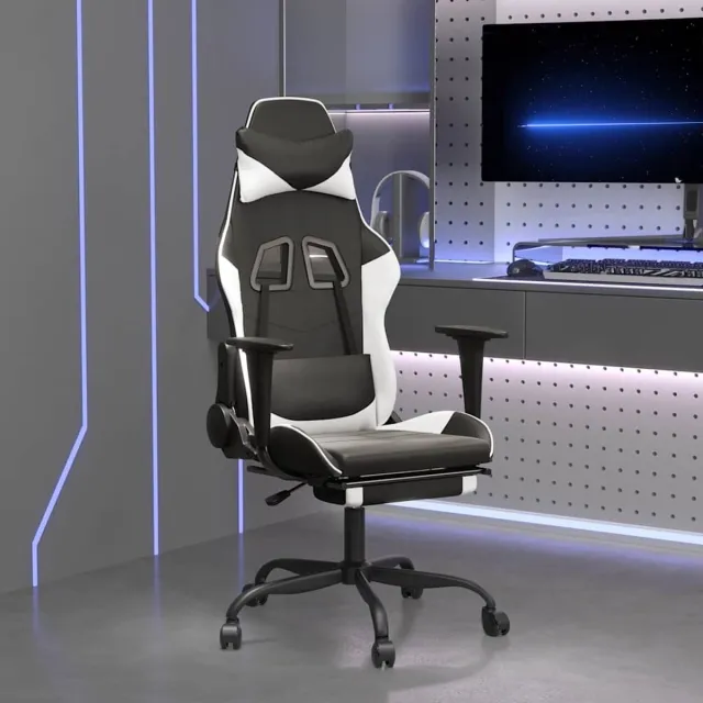 vidaXL Gamestoel - met - voetensteun - kunstleer - zwart - en - wit zwart en wit