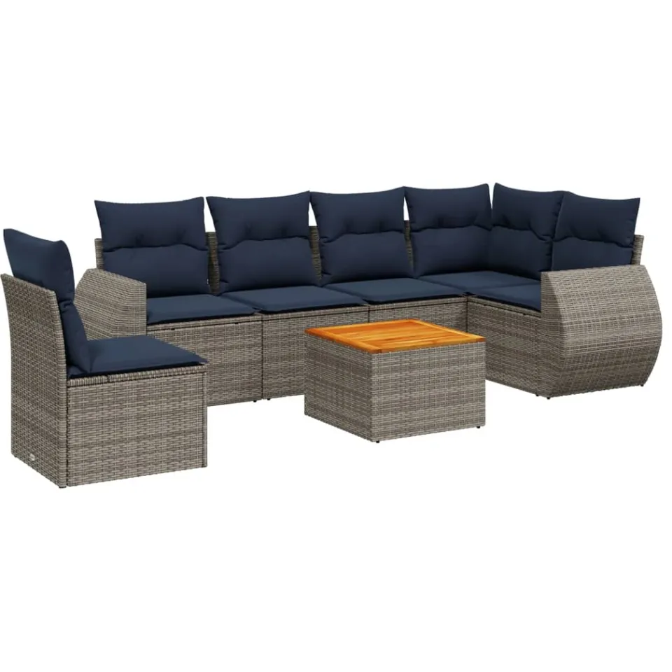 vidaXL 7-delige tuinbankset met kussens, grijs polyrotan, foto 3
