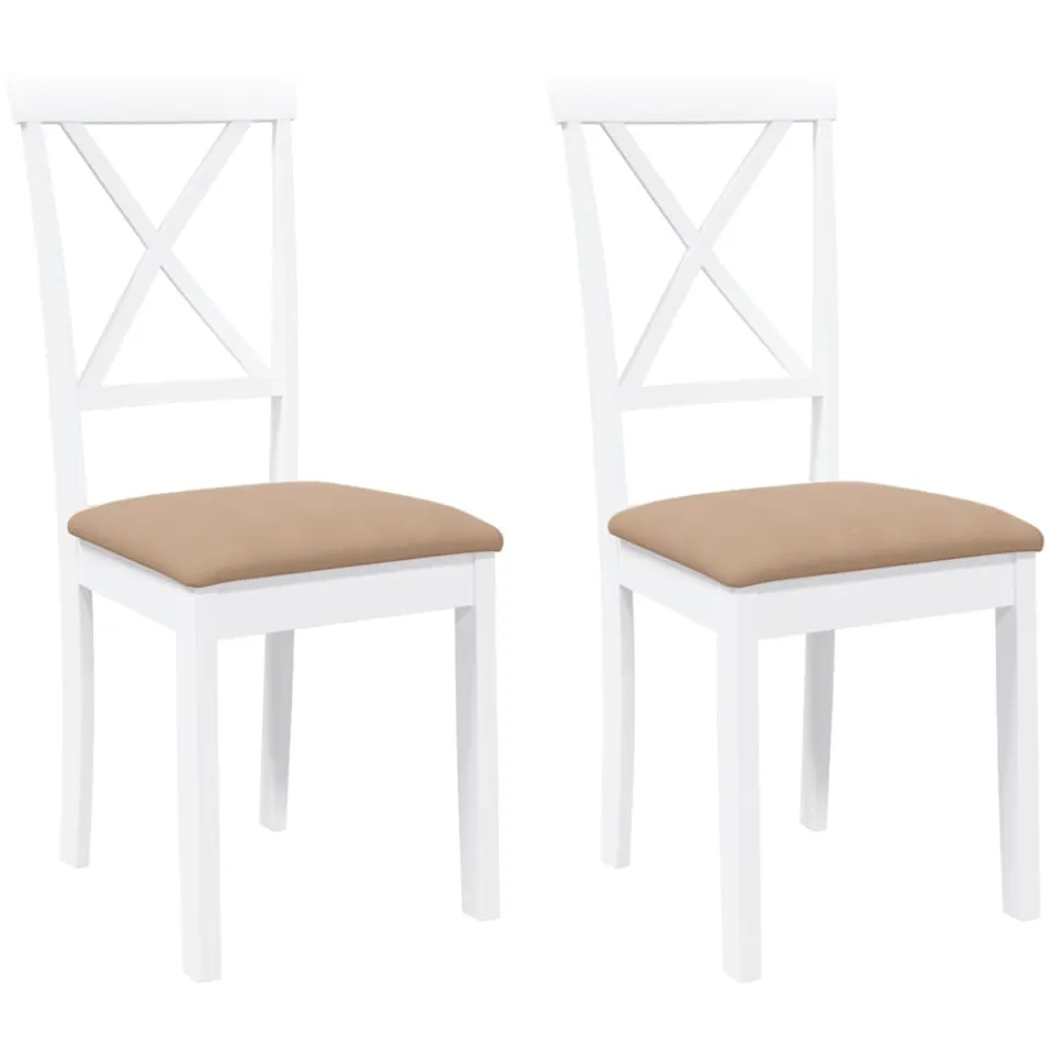 vidaXL Eetkamerstoelen met kussens 2 st massief hout rubber wit