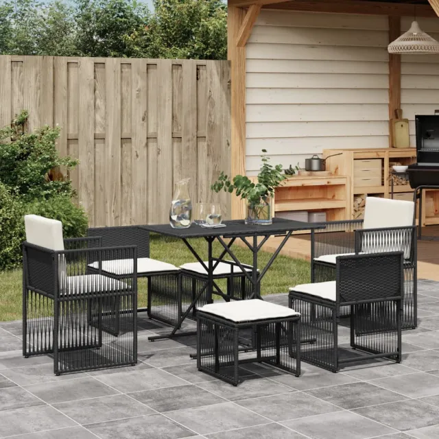 vidaXL 7-delige Tuinset met kussens poly rattan zwart, foto 2