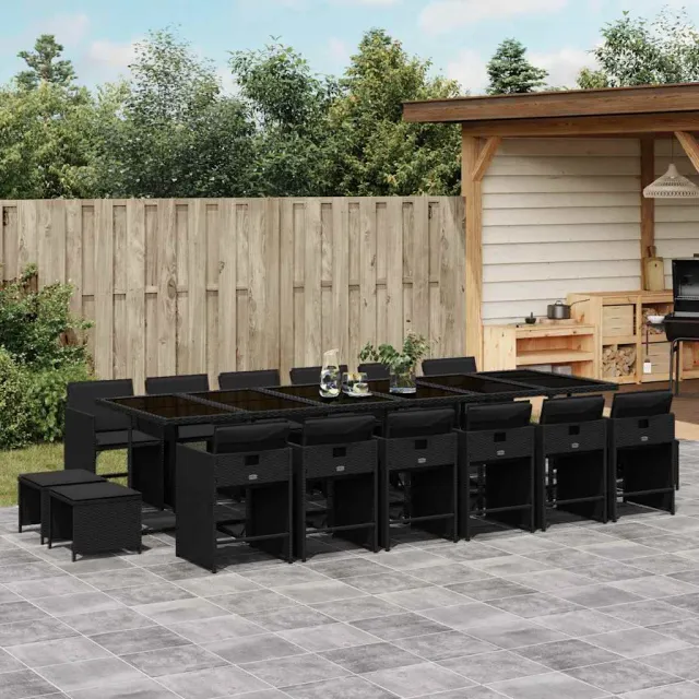 vidaXL 17-delige Tuinset met kussens poly rattan zwart, foto 2