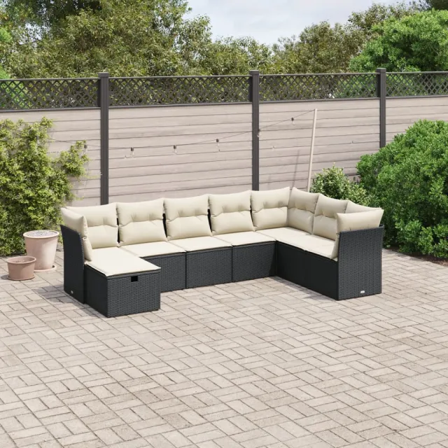 vidaXL 8-delige Loungeset met kussens poly rattan zwart, foto 2