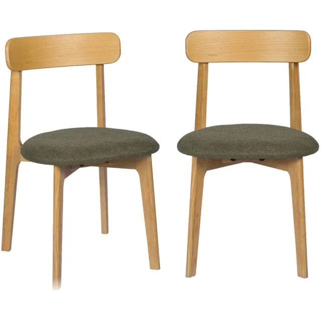 sweeek Set van 2 vintage stoelen van rubberhout naturelkleurig en getextureerde stof - victoire