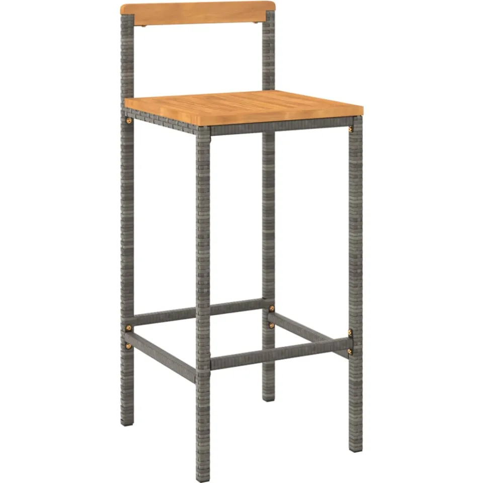 vidaXL Barkrukken 2 st poly rattan en massief acaciahout grijs