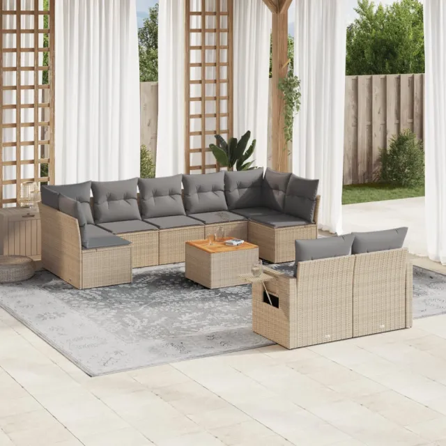 vidaXL 10-delige Loungeset met kussens poly rattan gemengd beige, foto 2
