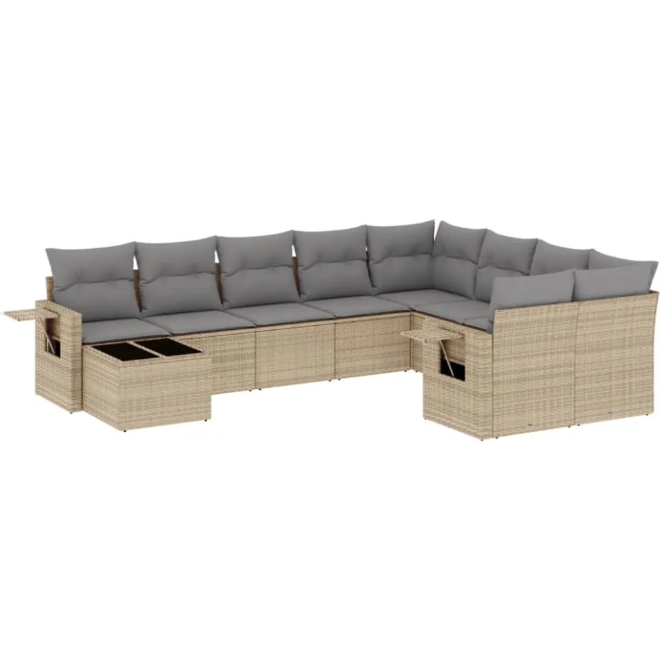 vidaXL 10-delige Loungeset met kussens poly rattan beige, foto 3