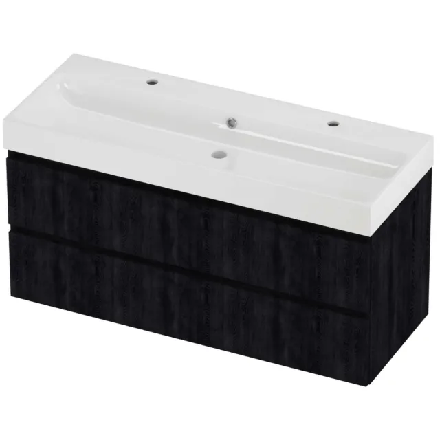 Proline Podium Badmeubelset Polystone Loft 2 Kraangaten 120x46x62 cm Glans Wit Charcoal Oak Eiken