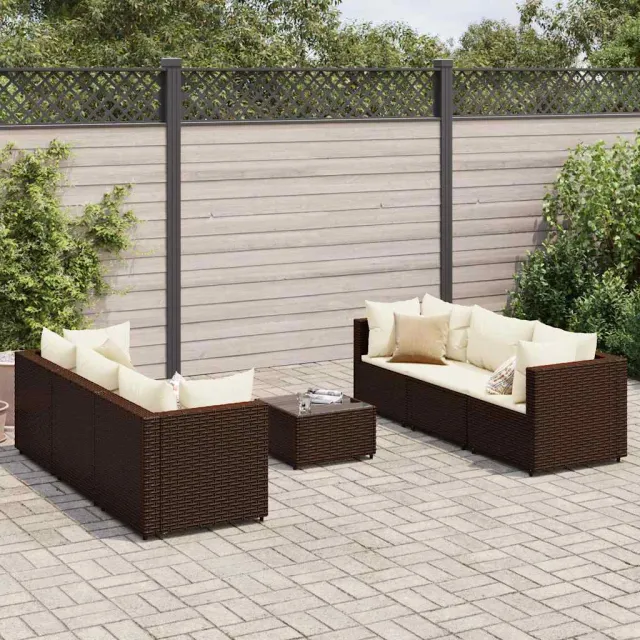 vidaXL 7-delige Loungeset met kussens poly rattan bruin, foto 2