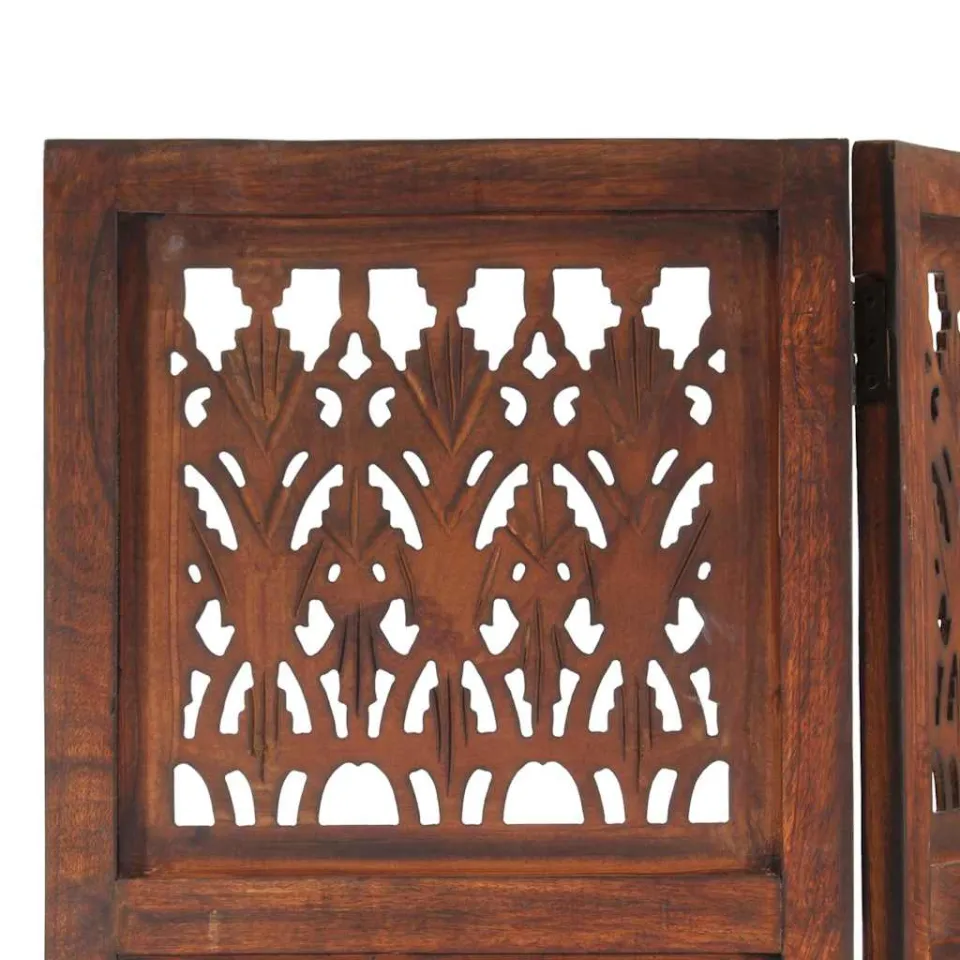 vidaXL Kamerscherm 3 panelen handgesneden 120x165 cm mangohout bruin, foto 3