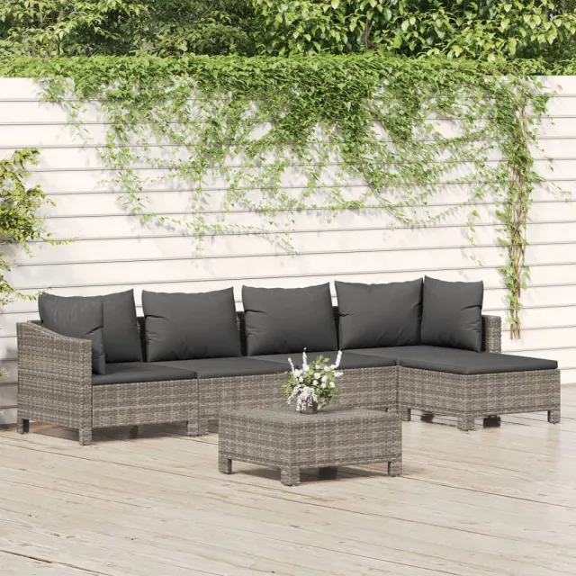 vidaXL 6-delige Loungeset met kussens poly rattan grijs, foto 2