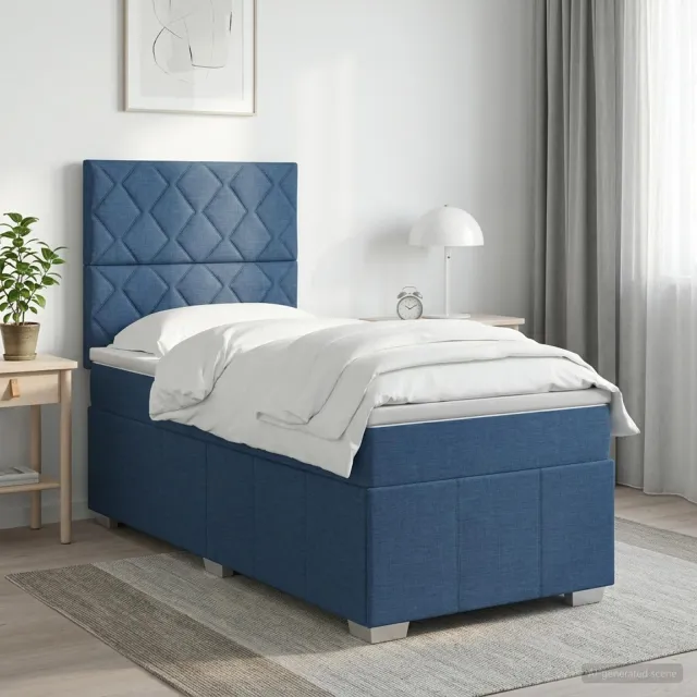 vidaXL LED Boxspring Bed met Matras Blauw 100 x 200 cm Stof