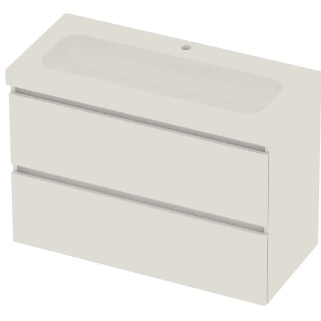 Basic-Line Moby 46 Badmeubelset Polystone 1 Kraangat Greeploos 100x46x66 cm Ice White Glans Wit