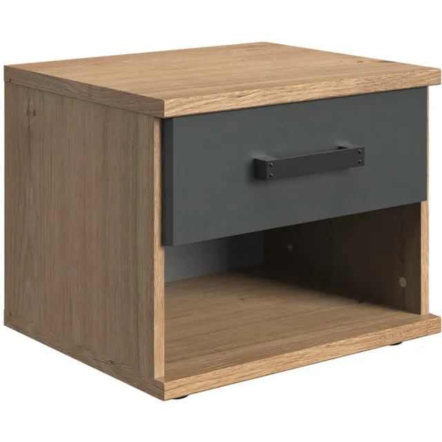 CaliCosy Nachtkastje 1 lade eiken en grafietdecor - L46 cm Houtlook