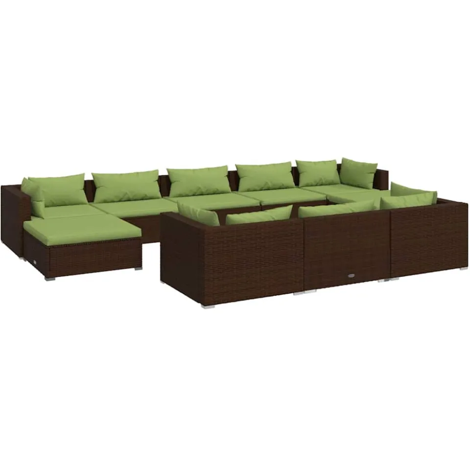 vidaXL 10-delige Loungeset met kussens poly rattan bruin, foto 3