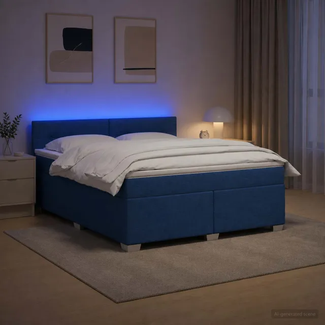 vidaXL Boxspring Bed met Matras en LED Blauw 140 x 190 cm Stof