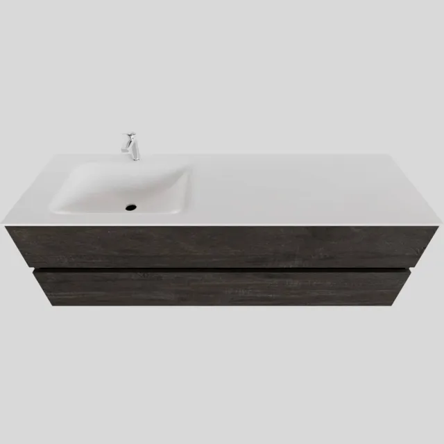 Boss & Wessing Badkamermeubel Solid Surface BWS Oslo 150x46 cm Links Wood Dark Brown (met 1 kraangat) Houtlook