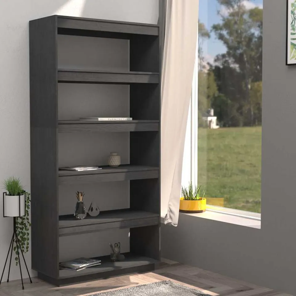 vidaXL Boekenkast/kamerscherm 80x35x167 cm massief grenenhout grijs, foto 3