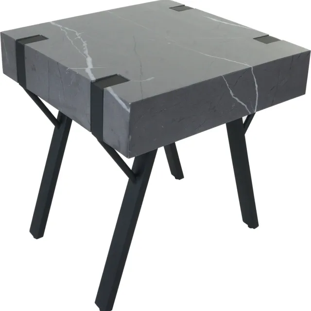 MCW Bijzettafel MCW-L54, salontafel nachtkastje salontafel, ijzer MDF 50x55x50cm ~ marmer look grijs