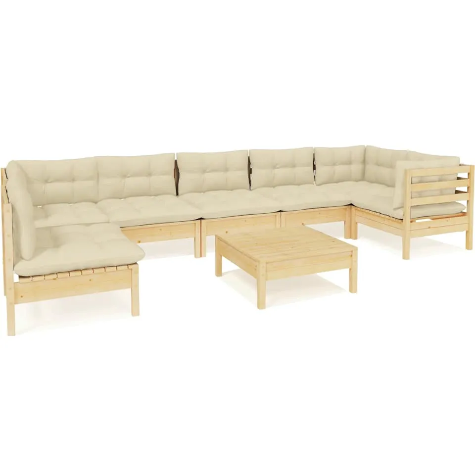 vidaXL 8-delige Loungeset met crèmekleurige kussens grenenhout, foto 4