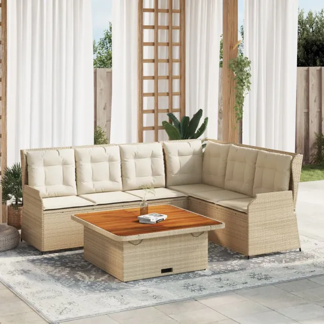 vidaXL 5-delige Loungeset met kussens poly rattan beige, foto 2