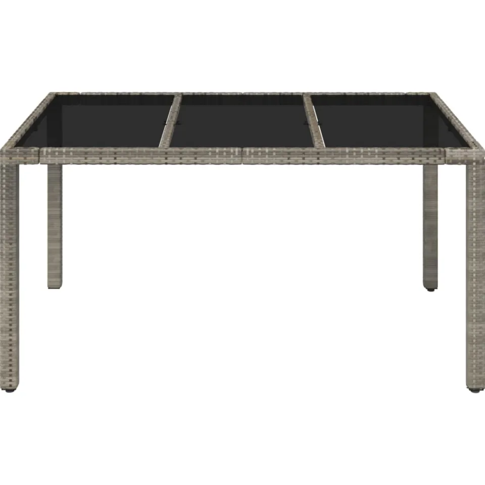 vidaXL Tuintafel met glazen blad 150x90x75 cm poly rattan grijs