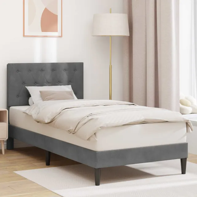 vidaXL Bedframe met hoofdeinde Donkergrijs 90 x 190 cm Fluweel