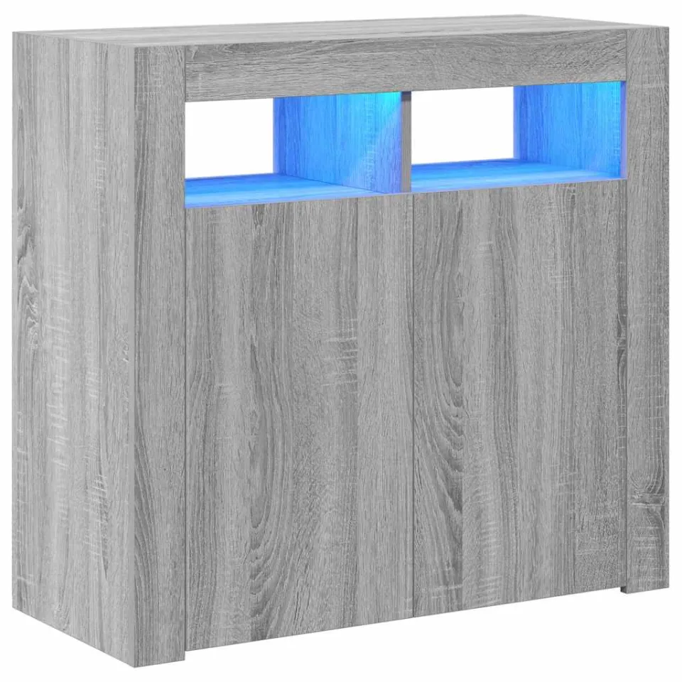 vidaXL Dressoir met LED-verlichting 80x35x75 cm grijs sonoma eiken, foto 3