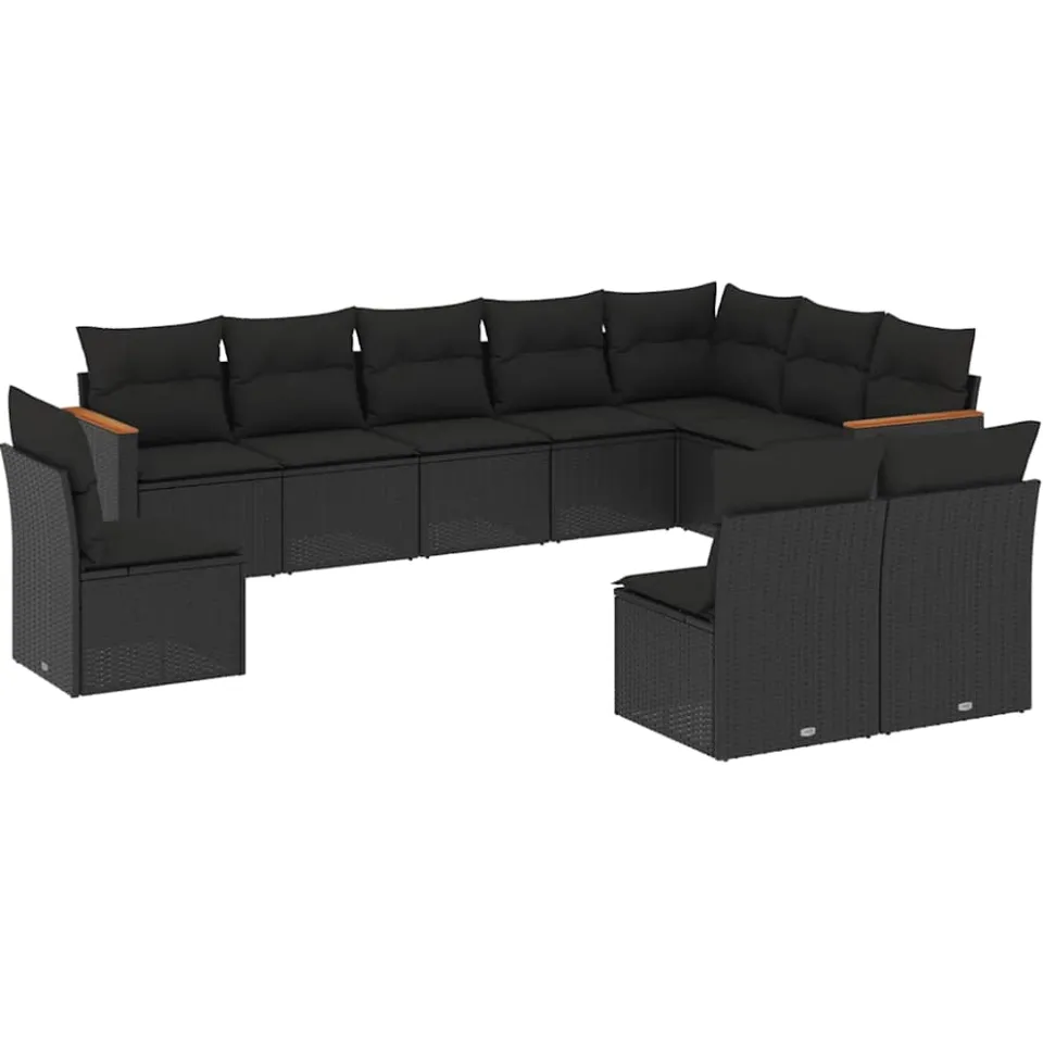 vidaXL 10-delige Loungeset met kussens poly rattan zwart, foto 3