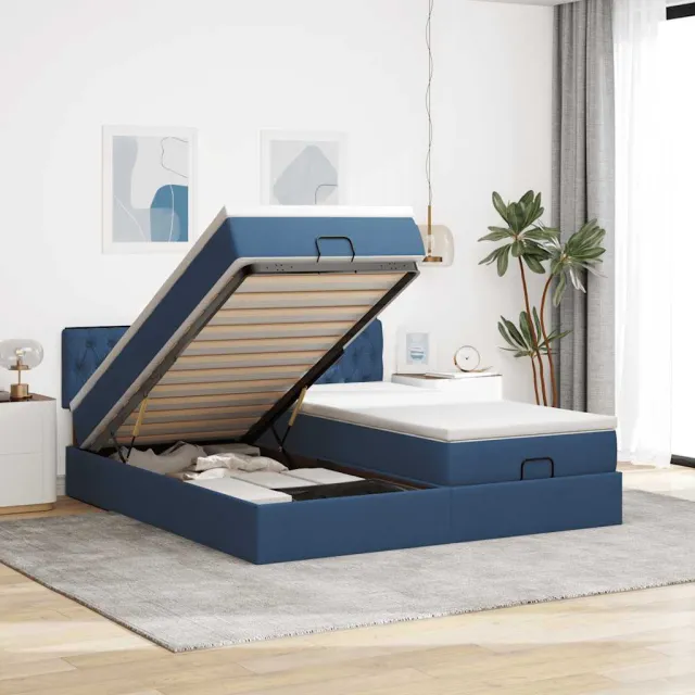 vidaXL Ottoman bed met matrassen 200x200cm stof blauw