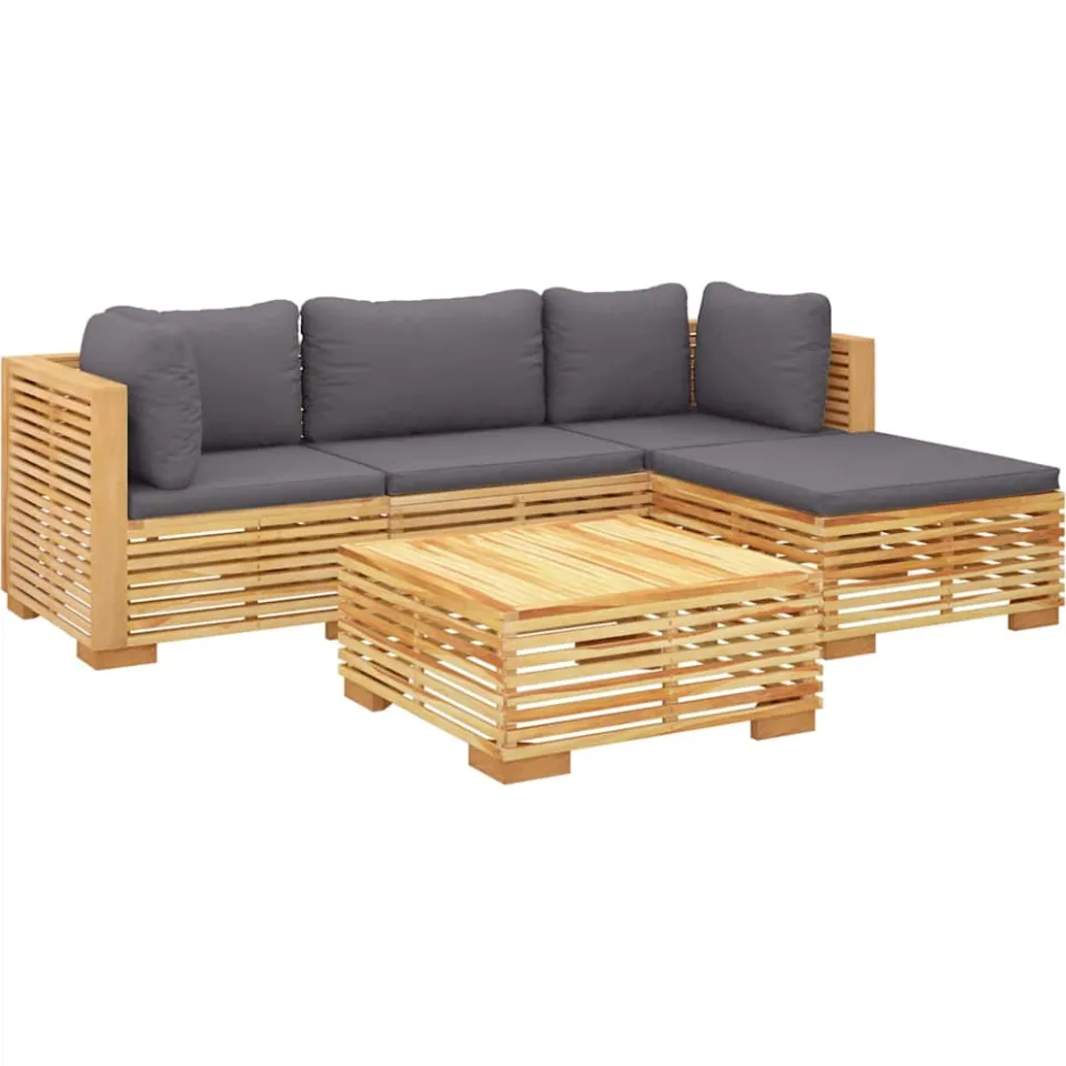 vidaXL 5-delige Loungeset met kussens massief teakhout bruin, foto 3