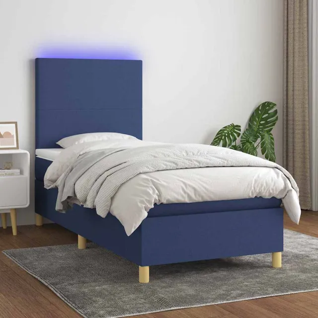 vidaXL Boxspring met matras en LED stof blauw 90x200 cm